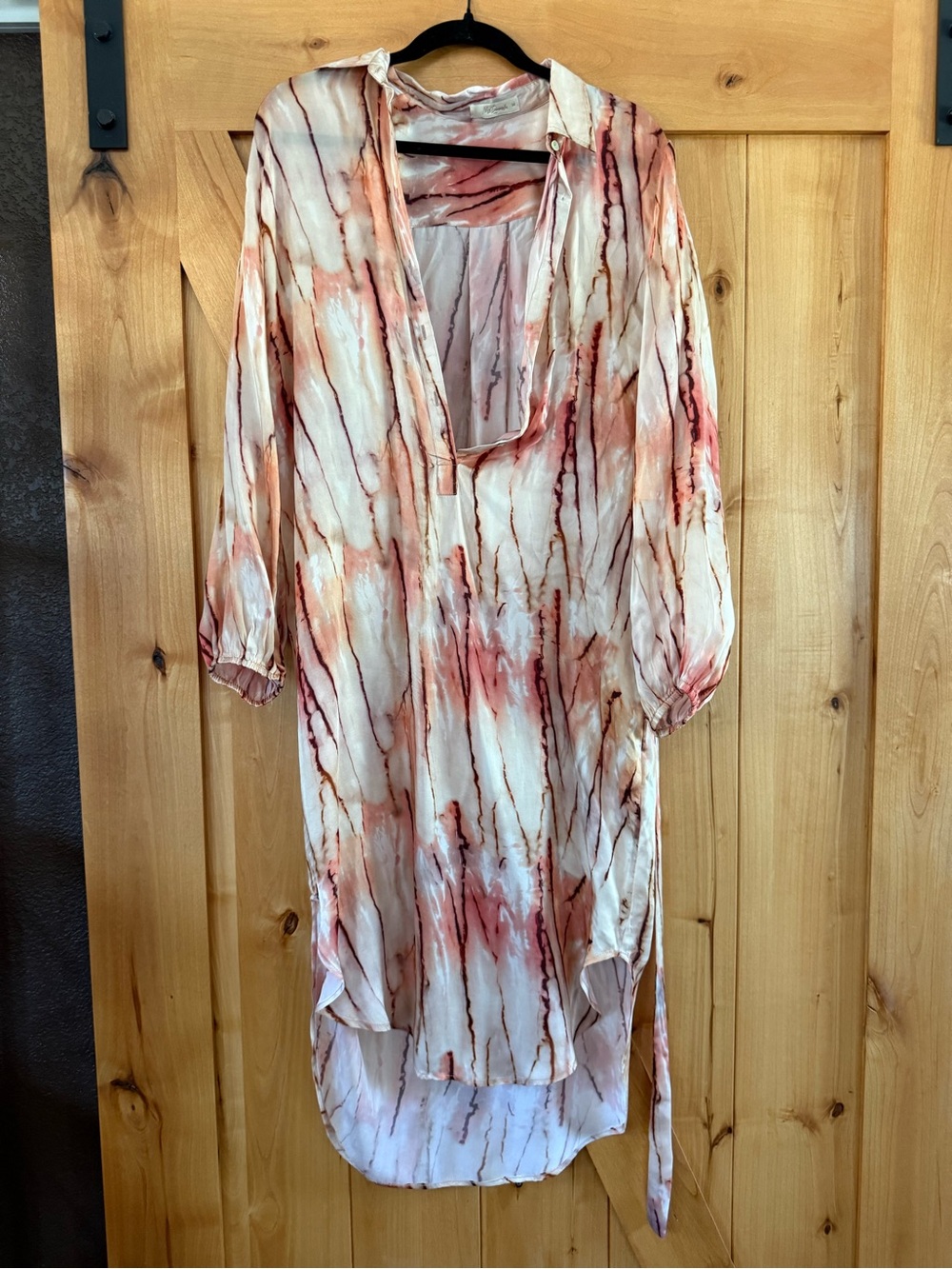Mes Demoiselles Pink and Cream Marble-Print Midi Dress